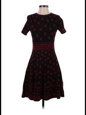 Kate Spade Black and Red Short Sleeve poppy Knit Fit-and-Flare Dress XS